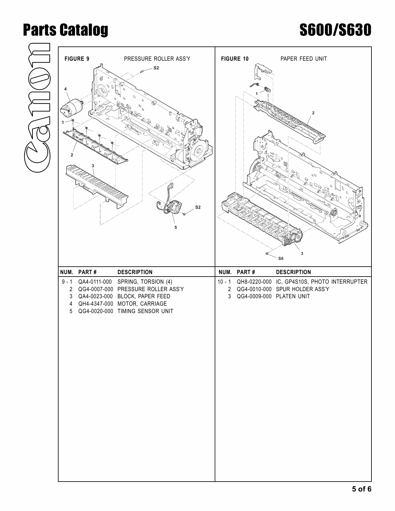 Canon PIXUS S600 S630 S630N Parts Catalog Manual-6